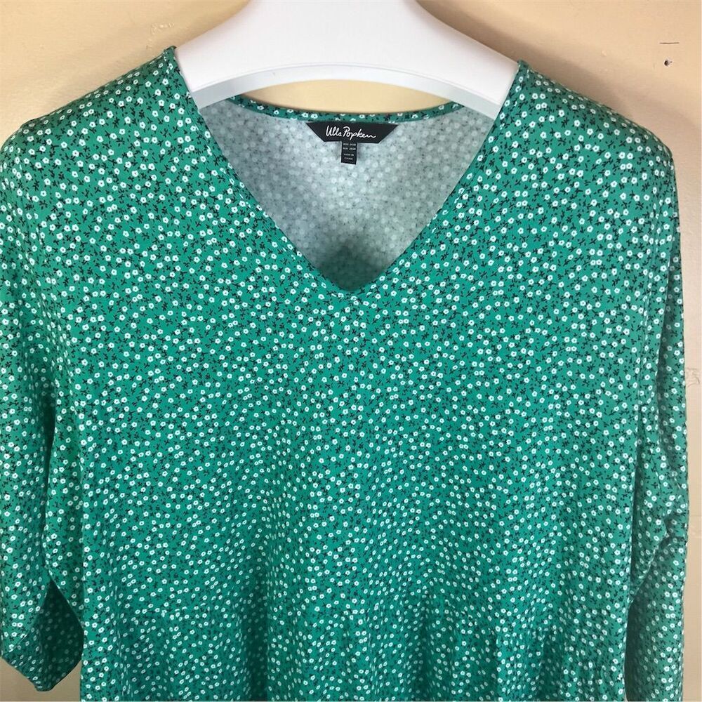 Ulla Popken Plus Size 24/26 Green Patterned V-Neck Maxi Floral Dress Cottagecore - Picture 2 of 8